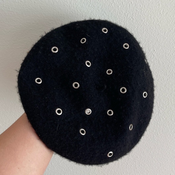 Jones New York Wool Black Beret with Silver Eyelets main image 5
